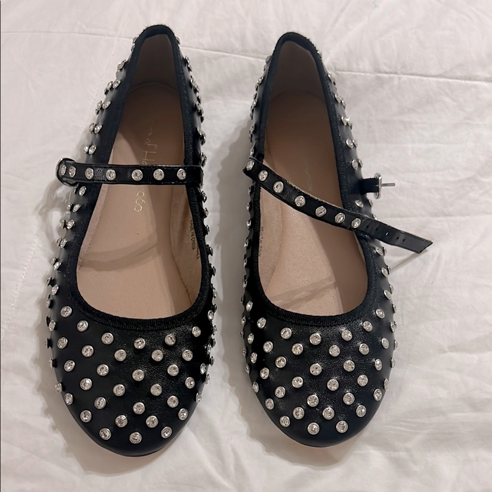 House of Harlow 1960 Black Flats with Silver Accents Womens 7